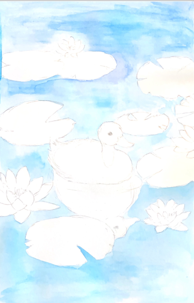 easy-painting-ideas-duck-in-pond-watercolor