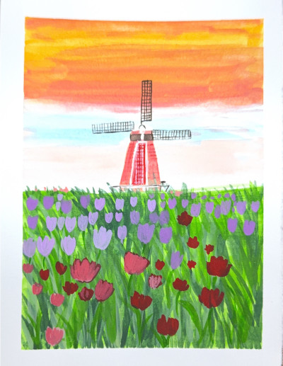 Easy Painting Ideas for Beginners Fields of Tulip With The Rijnsburg Windmill Painting